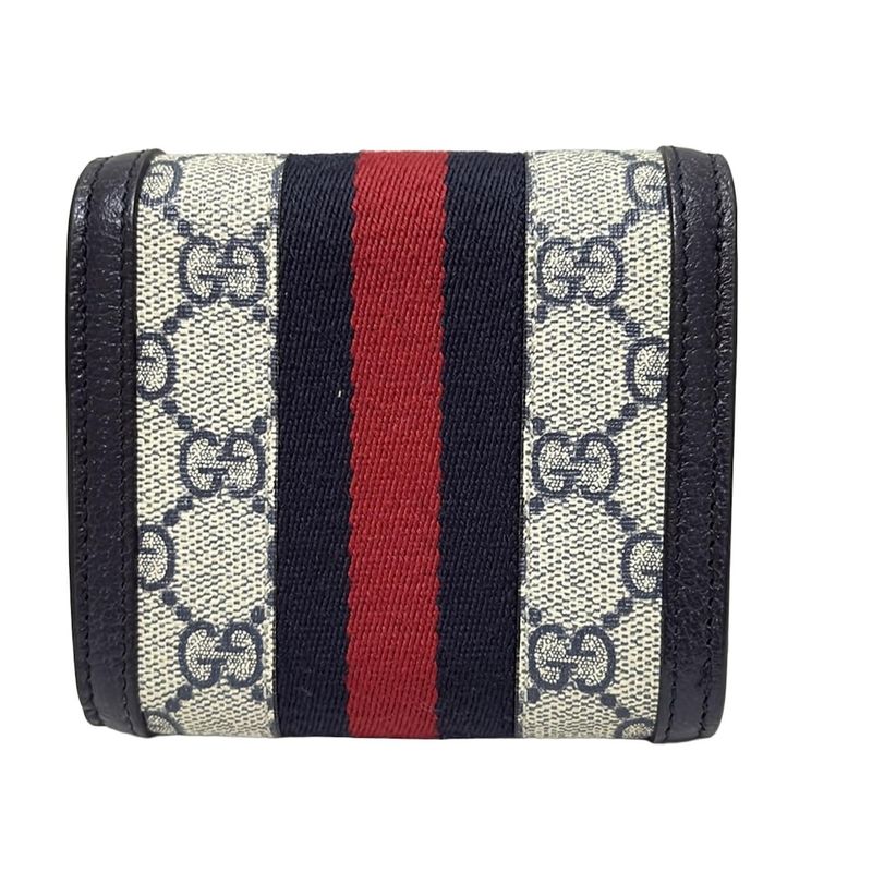 Gucci Bifold Wallet Ophidia 598662 Ivory X Dark Navy X Red Leather