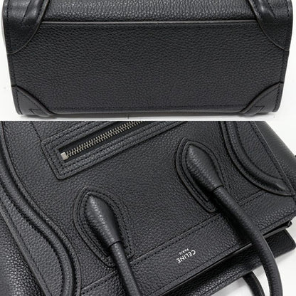 Celine Hand Tote Shoulder Bag Luggage Nano Shopper Drummed Calfskin Black 2WAY
