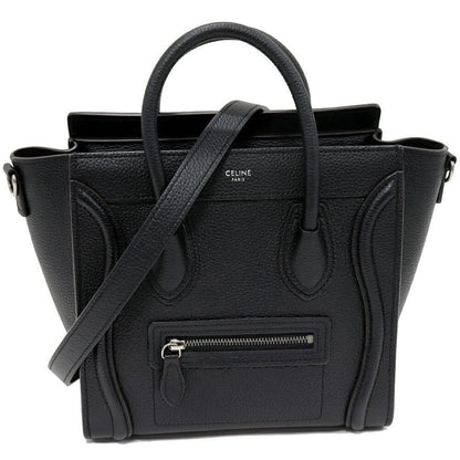 Celine Hand Tote Shoulder Bag Luggage Nano Shopper Drummed Calfskin Black 2WAY