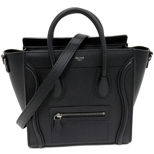 Celine Hand Tote Shoulder Bag Luggage Nano Shopper Drummed Calfskin Black 2WAY