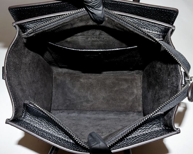 Celine Hand Tote Shoulder Bag Luggage Nano Shopper Drummed Calfskin Black 2WAY