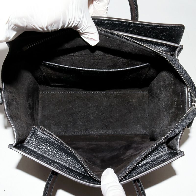 Celine Hand Tote Shoulder Bag Luggage Nano Shopper Drummed Calfskin Black 2WAY