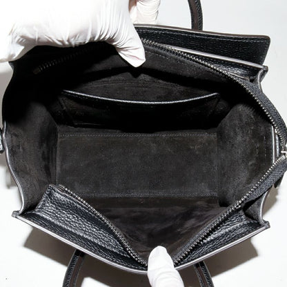 Celine Hand Tote Shoulder Bag Luggage Nano Shopper Drummed Calfskin Black 2WAY