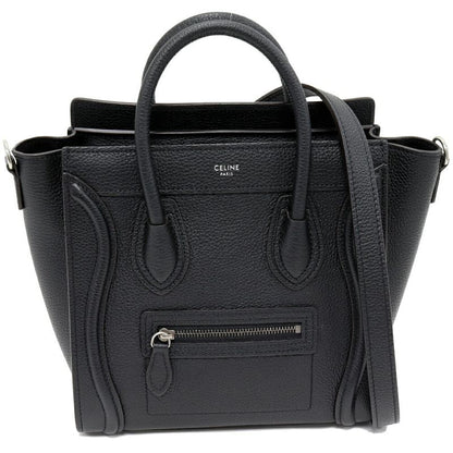 Celine Hand Tote Shoulder Bag Luggage Nano Shopper Drummed Calfskin Black 2WAY