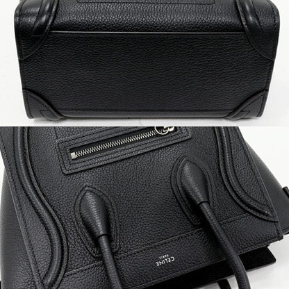 Celine Hand Tote Shoulder Bag Luggage Nano Shopper Drummed Calfskin Black 2WAY