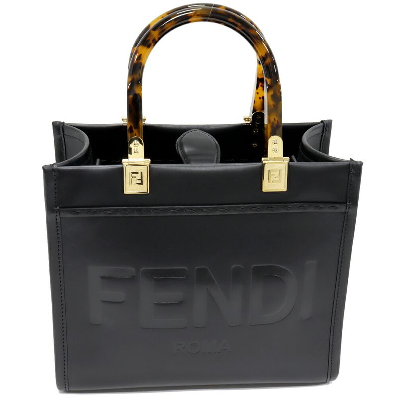 Fendi Handbag Shoulder Bag Sunshine Shopper Small Calf Black 2WAY 8bh394