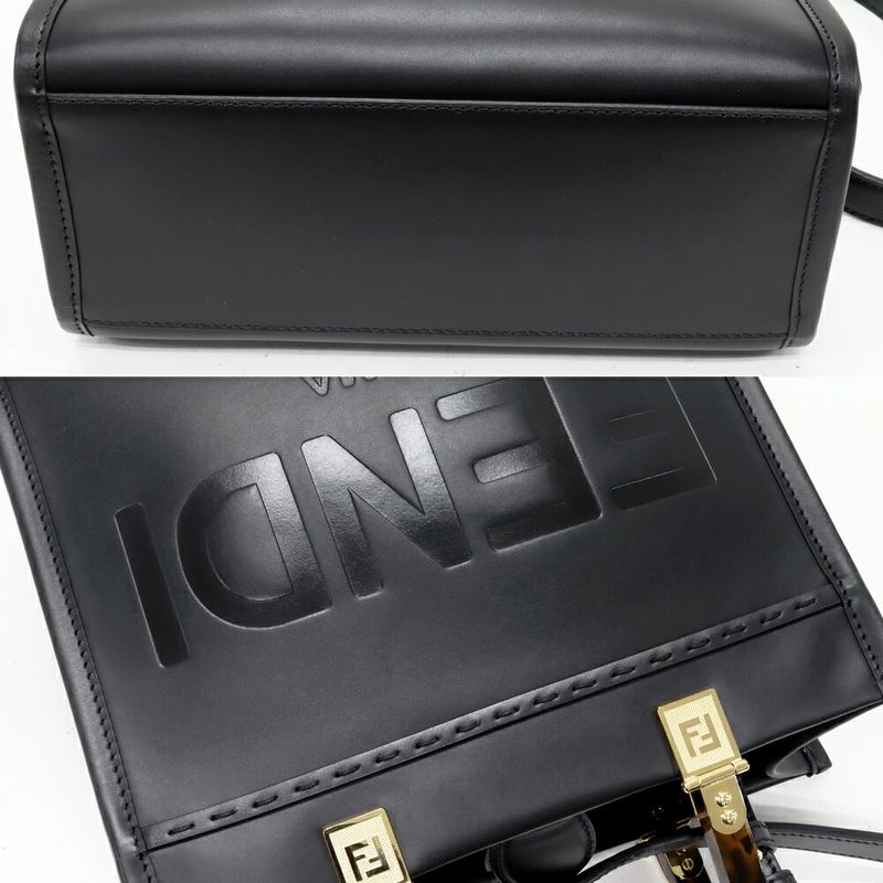 Fendi Handbag Shoulder Bag Sunshine Shopper Small Calf Black 2WAY 8bh394