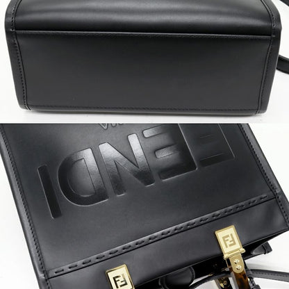 Fendi Handbag Shoulder Bag Sunshine Shopper Small Calf Black 2WAY 8bh394