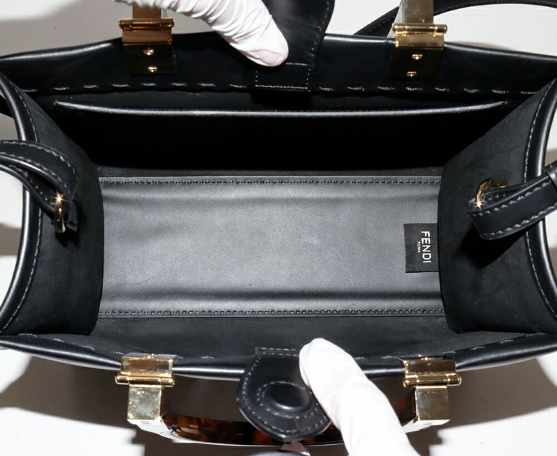 Fendi Handbag Shoulder Bag Sunshine Shopper Small Calf Black 2WAY 8bh394