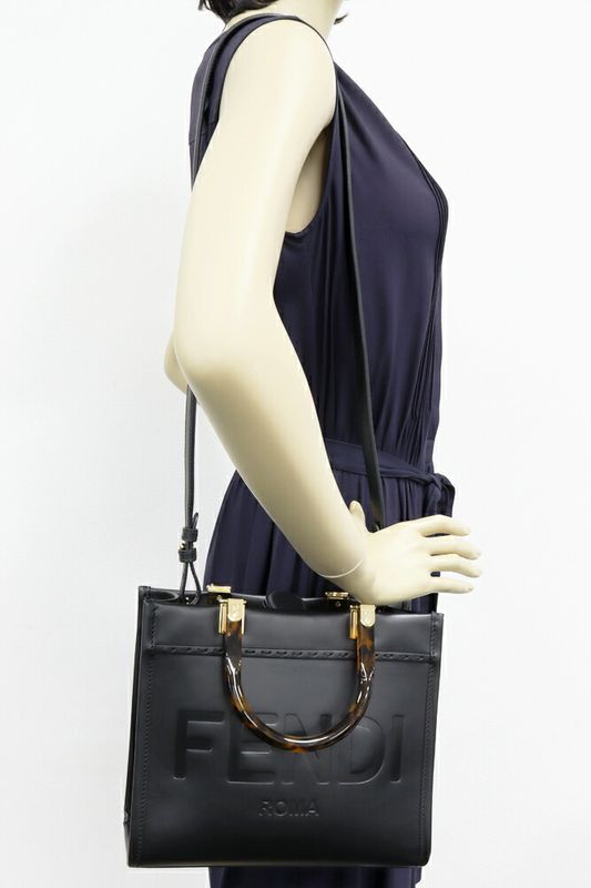 Fendi Handbag Shoulder Bag Sunshine Shopper Small Calf Black 2WAY 8bh394