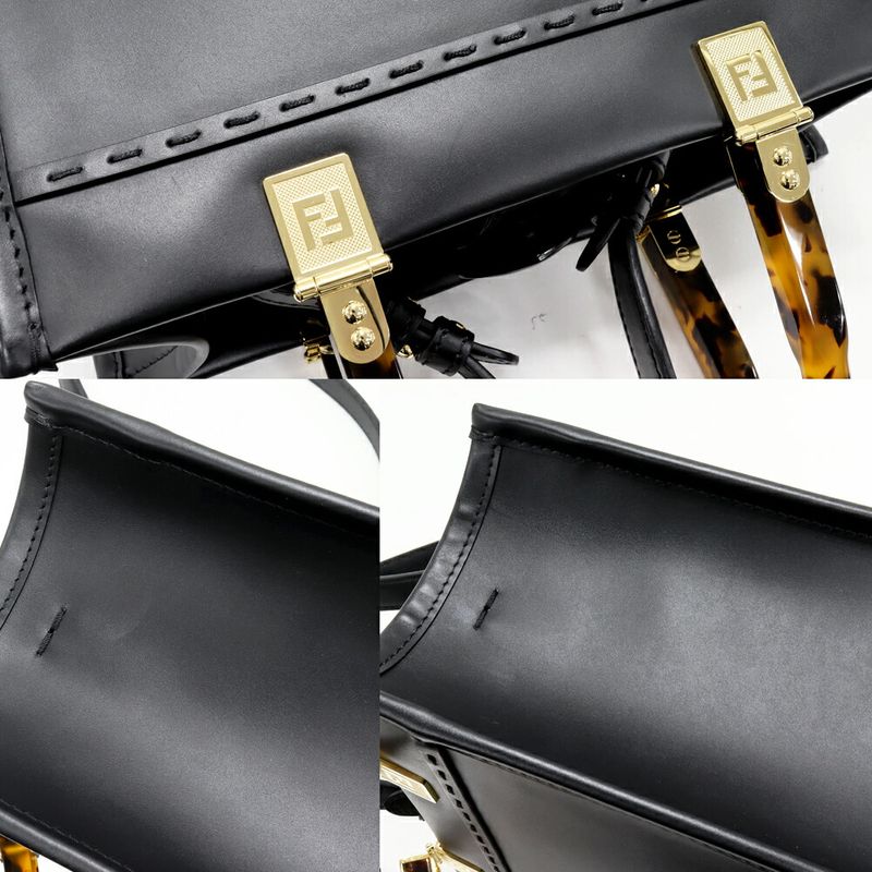 Fendi Handbag Shoulder Bag Sunshine Shopper Small Calf Black 2WAY 8bh394