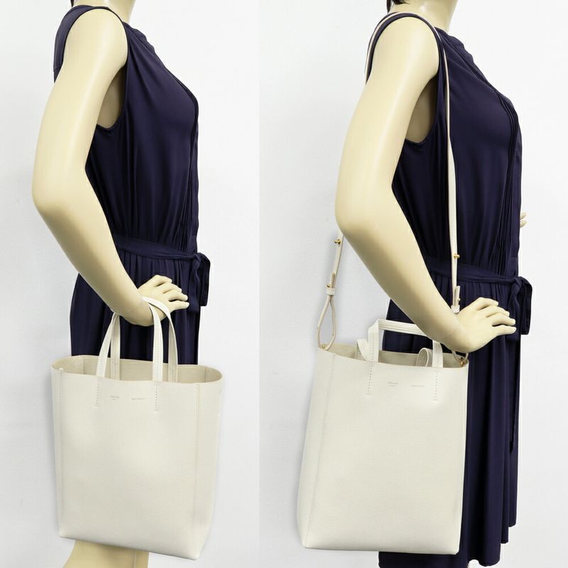 Celine Hand Tote Shoulder Bag Vertical Cabas Small Grained Calfskin Ivory 2WAY