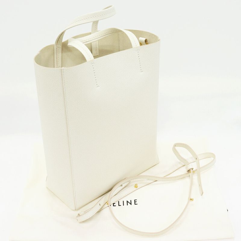 Celine Hand Tote Shoulder Bag Vertical Cabas Small Grained Calfskin Ivory 2WAY