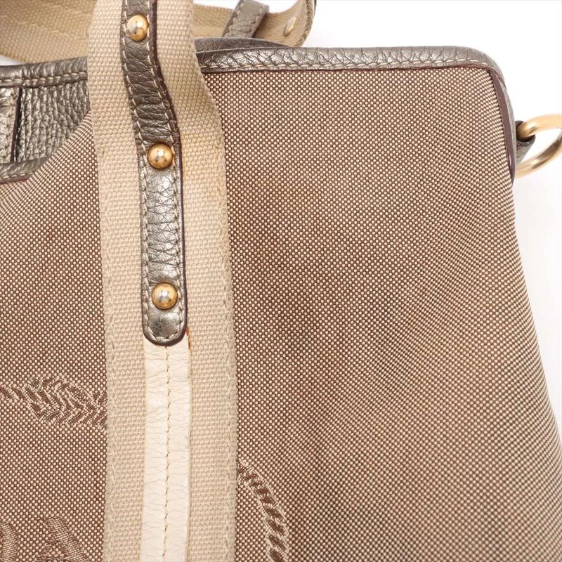 Prada Logo Jacquard 2WAY Tote Bag Crossbody Shoulder Beige Business Commute A4