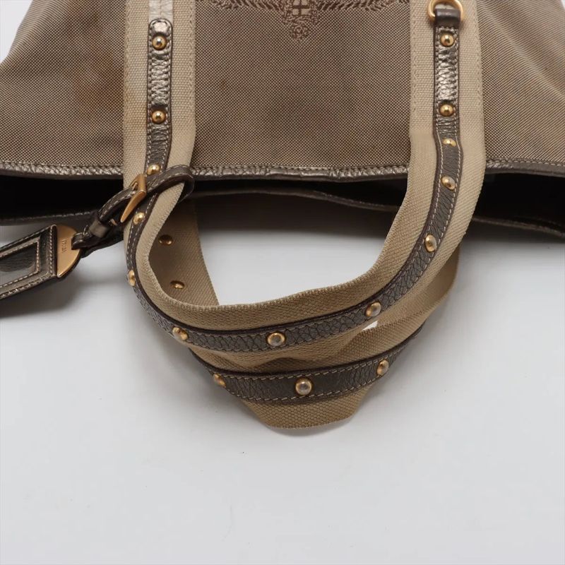 Prada Logo Jacquard 2WAY Tote Bag Crossbody Shoulder Beige Business Commute A4