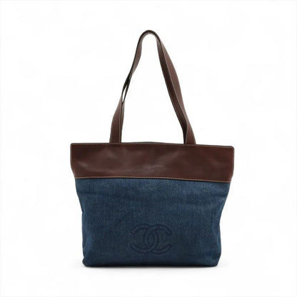 Chanel Authenticity / With Serial Seal Denim Coco Mark Leather Tote Bag