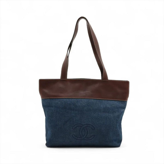 Chanel Authenticity / With Serial Seal Denim Coco Mark Leather Tote Bag