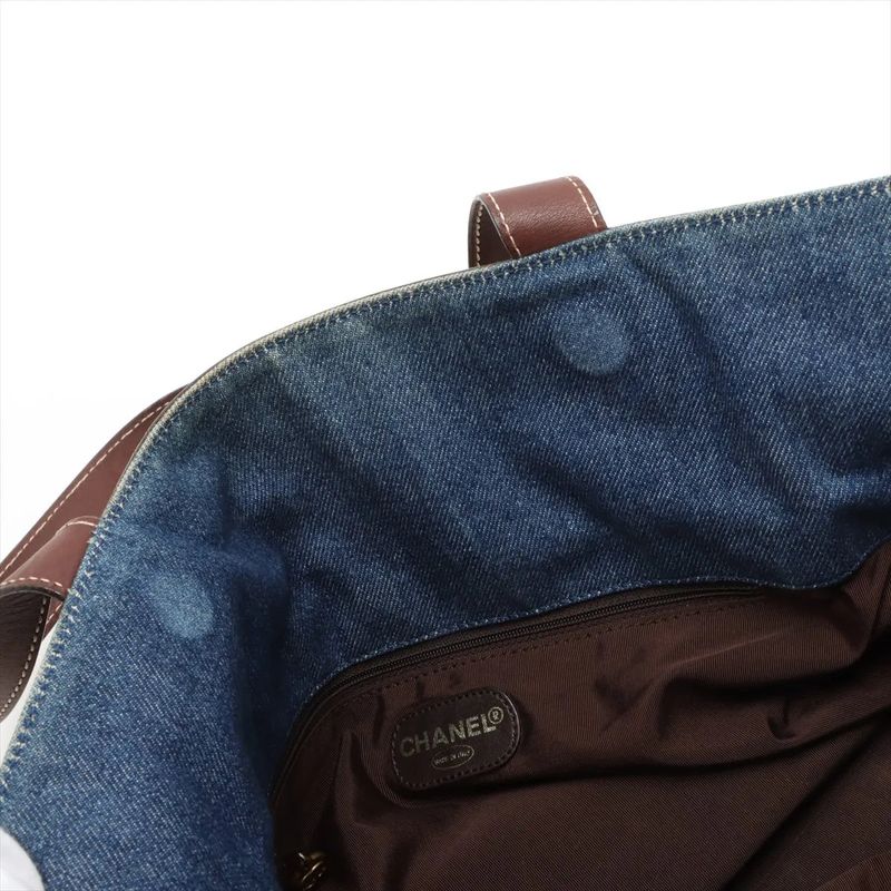 Chanel Authenticity / With Serial Seal Denim Coco Mark Leather Tote Bag