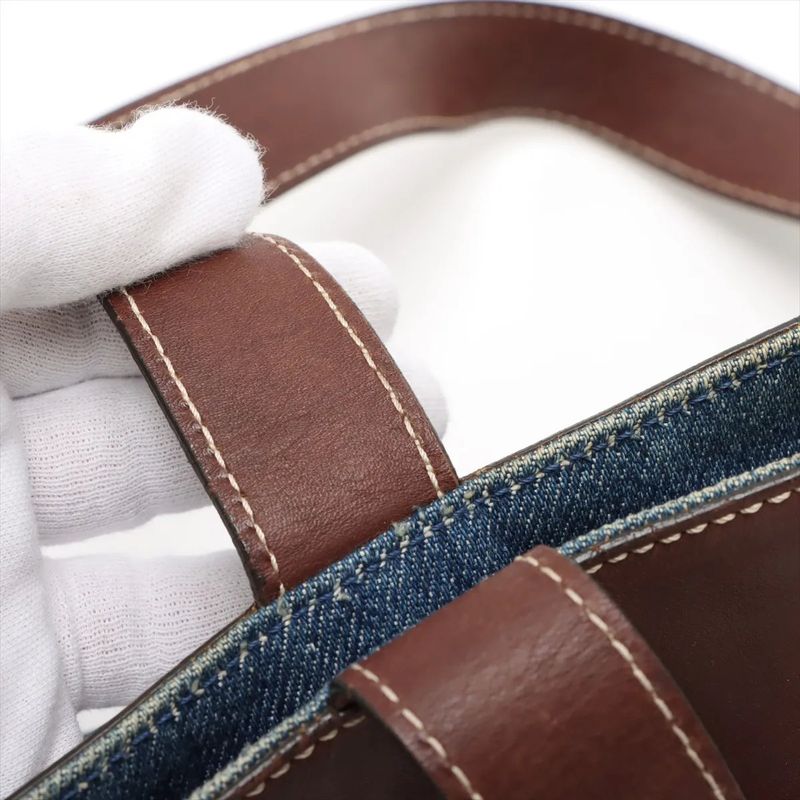 Chanel Authenticity / With Serial Seal Denim Coco Mark Leather Tote Bag