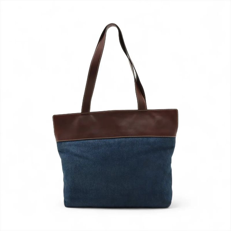 Chanel Authenticity / With Serial Seal Denim Coco Mark Leather Tote Bag