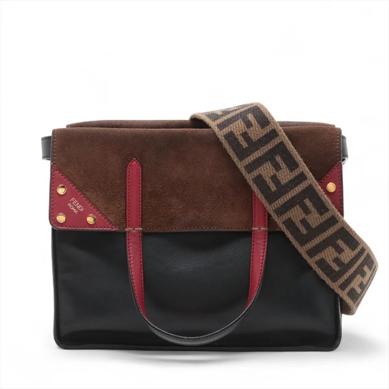 Fendi Flip Medium Leather 2WAY Handbag Crossbody Tote Shoulder Women's MMM