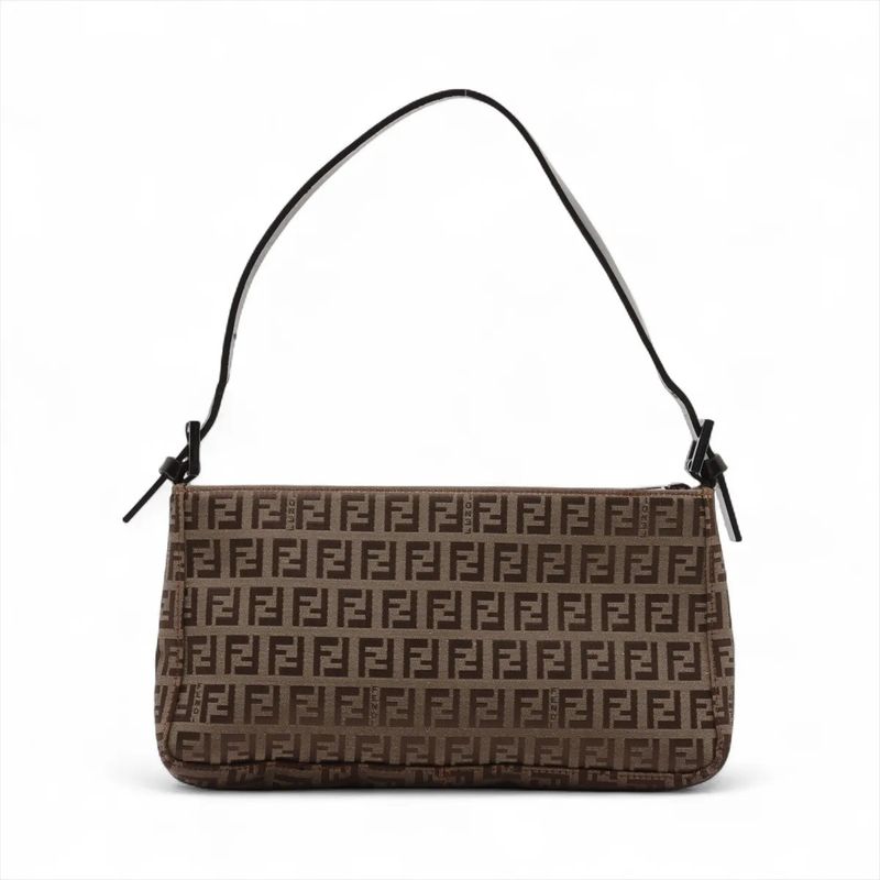 Fendi Zucchino Canvas Leather Shoulder Bag Shoulder Tote Hand Brown Women's MMM