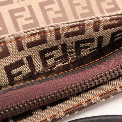 Fendi Zucchino Canvas Leather Shoulder Bag Shoulder Tote Hand Brown Women's MMM