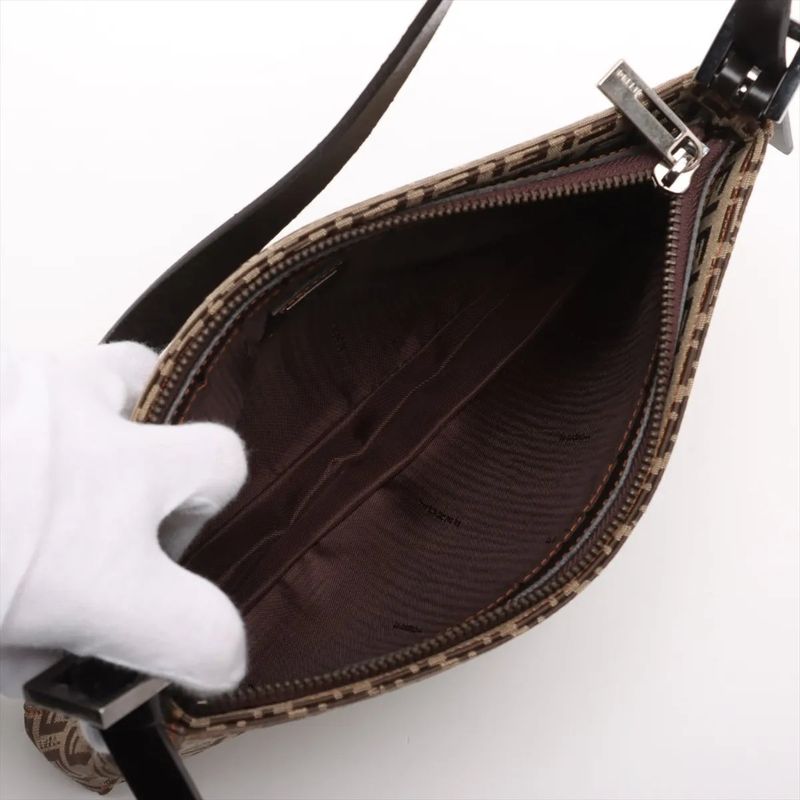 Fendi Zucchino Canvas Leather Shoulder Bag Shoulder Tote Hand Brown Women's MMM