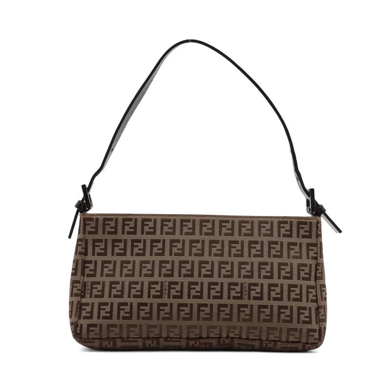 Fendi Zucchino Canvas Leather Shoulder Bag Shoulder Tote Hand Brown Women's MMM