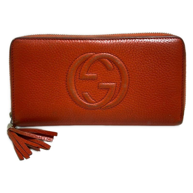 Gucci Long Wallet Soho 308004 Orange Round Zipper Leather