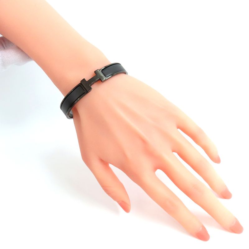 Hermes Click Crack PM So-black Bangle Bracelet Black H Men's Jewelry-