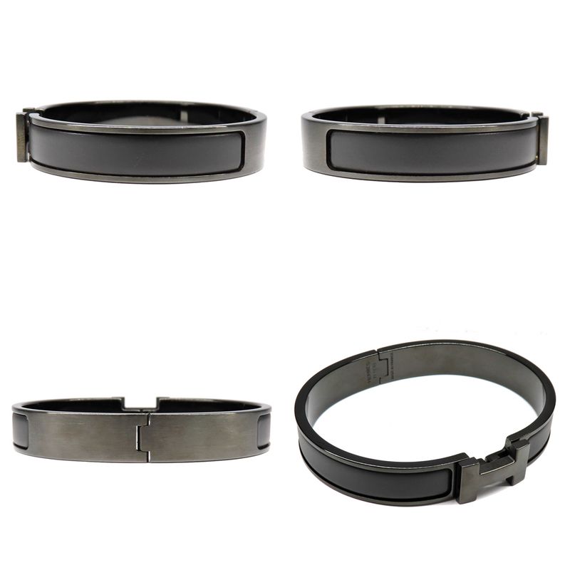 Hermes Click Crack PM So-black Bangle Bracelet Black H Men's Jewelry-