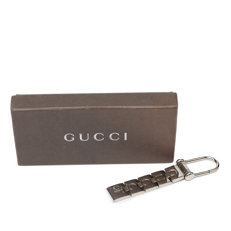 Gucci Logo Key Holder Charm Silver Metal Ladies Gucci