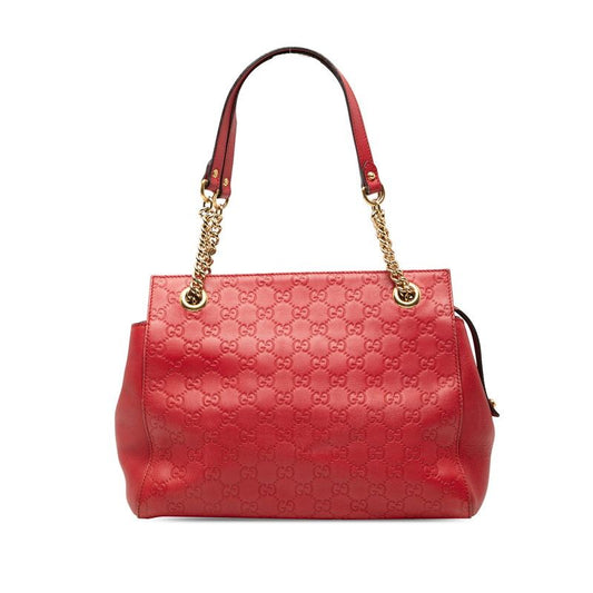Guccissima Chain Tote Shoulder Bag 453773 Red Leather Ladies Gucci