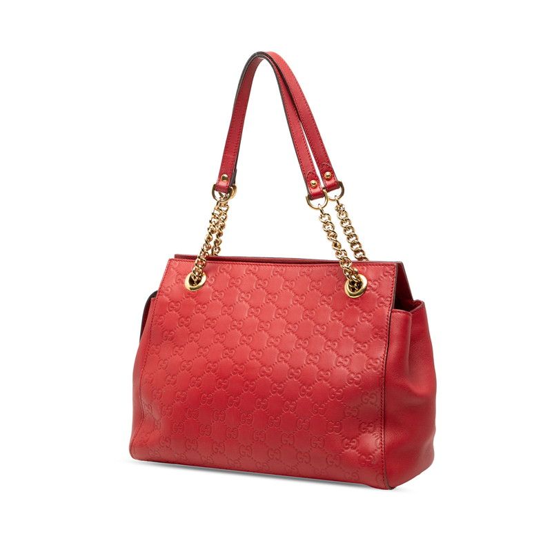 Guccissima Chain Tote Shoulder Bag 453773 Red Leather Ladies Gucci