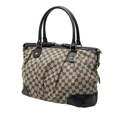 Gucci GG Canvas Sookie Tote Shoulder Bag 285730 Beige Navy Canvas Leather