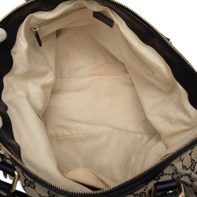 Gucci GG Canvas Sookie Tote Shoulder Bag 285730 Beige Navy Canvas Leather