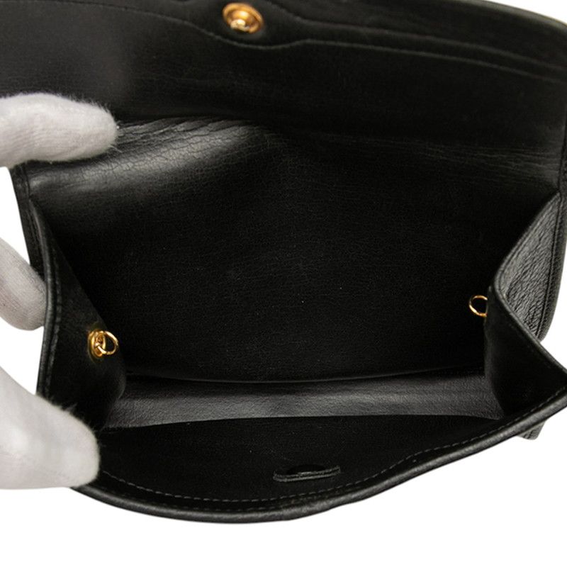 Dior Logo Crossbody Chain Shoulder Bag Black Gold Leather Women's Dior