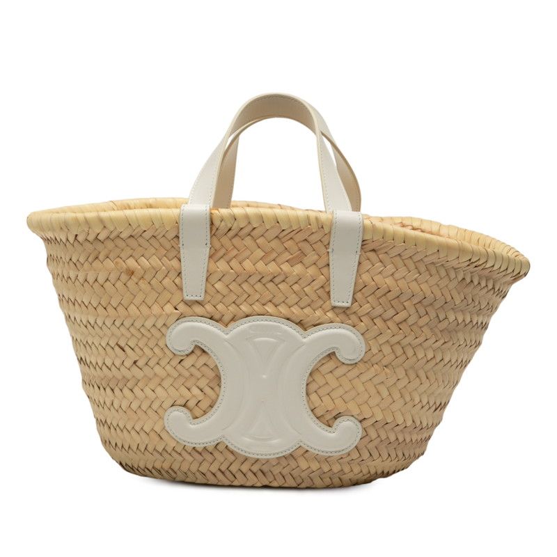 Celine Teen Triomphe Classic Pannier Handbag Bag Basket Bag Beige White Raffia