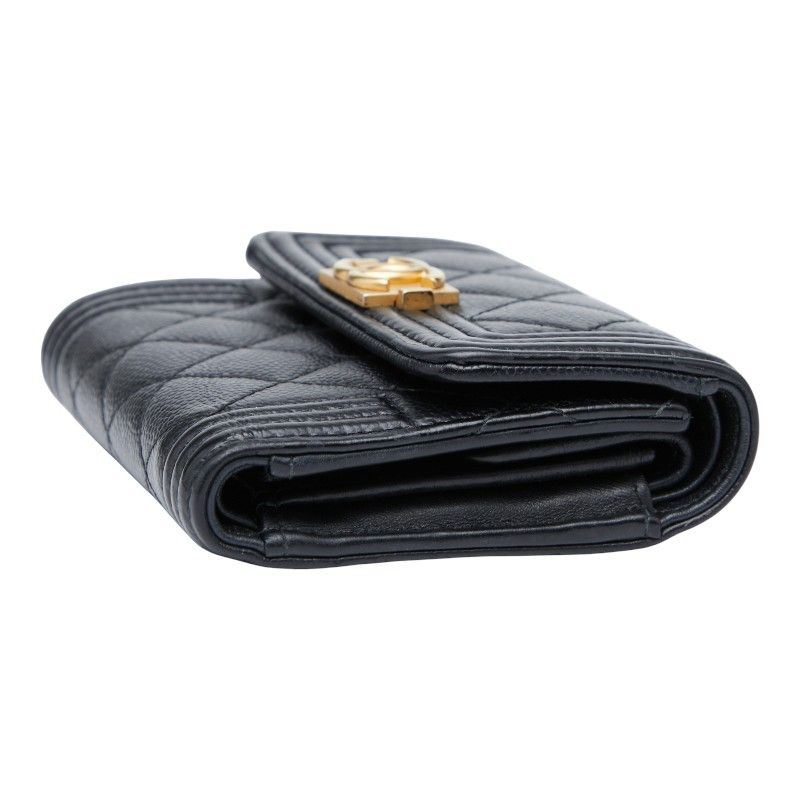 Chanel Matelasse Boy Chanel Coco Mark Black Caviar Skin Women's Chanel