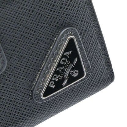 Prada Triangle Logo Plate Saffiano Black Leather Women Prada