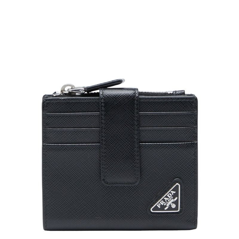 Prada Triangle Logo Plate Saffiano Black Leather Women Prada
