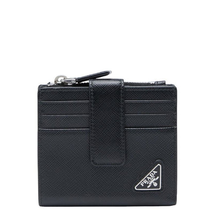 Prada Triangle Logo Plate Saffiano Black Leather Women Prada