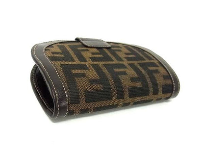 Fendi Zucca Pattern Canvas And Leather Bifold Wallet Coin Purse