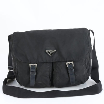 Prada Tessuto Nylon Triangle Logo Leather Shoulder Bag Crossbody Messenger