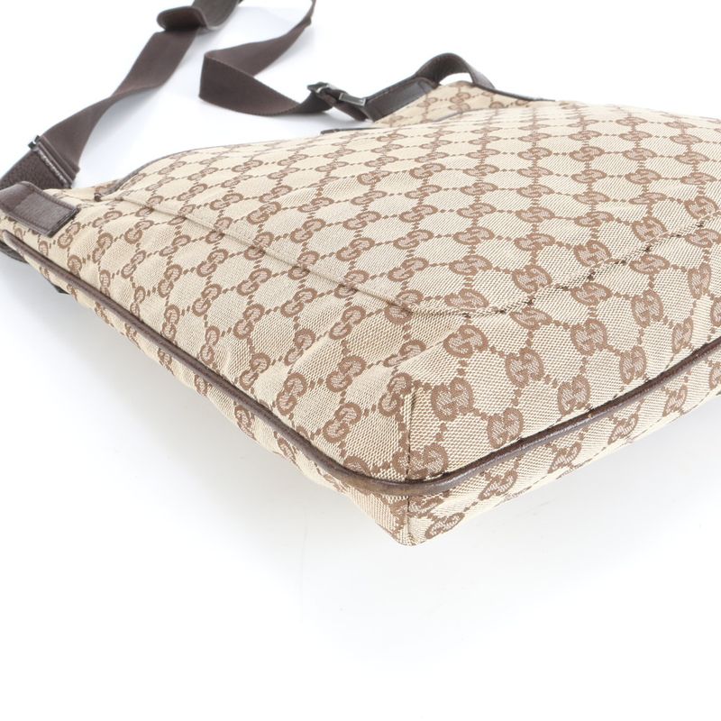 Gucci GG Canvas 122791 Leather Shoulder Bag Crossbody Messenger Commuter Brown