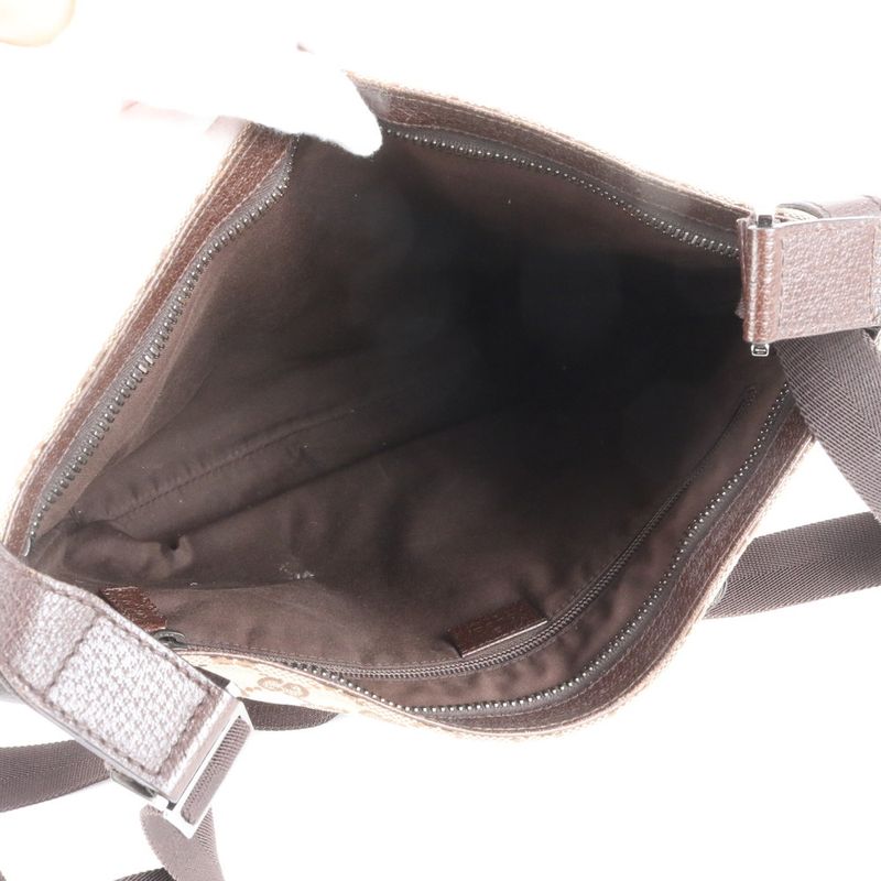 Gucci GG Canvas 122791 Leather Shoulder Bag Crossbody Messenger Commuter Brown