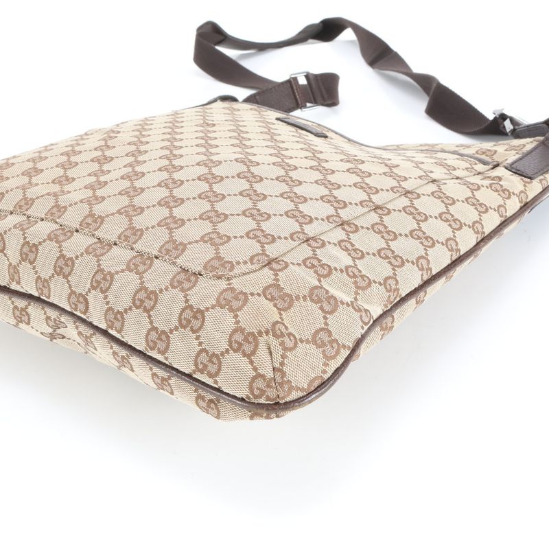 Gucci GG Canvas 122791 Leather Shoulder Bag Crossbody Messenger Commuter Brown