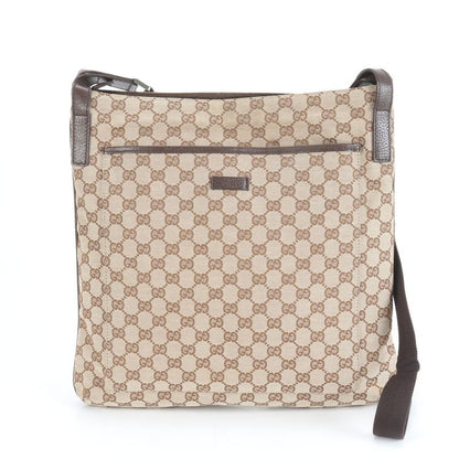 Gucci GG Canvas 122791 Leather Shoulder Bag Crossbody Messenger Commuter Brown
