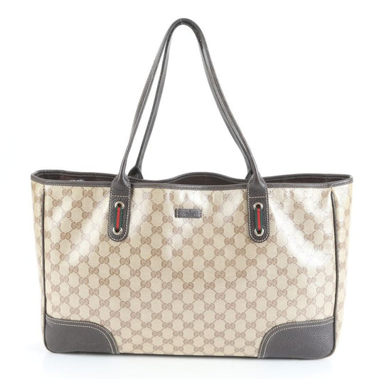 Gucci GG Crystal Sherry Line 293589 Leather Tote Bag Shoulder Brown A4 Ladies
